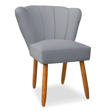 Imagem de Cadeira Pétala em Veludo - Design Diferenciado e Elegante, com Pés de Madeira, para Sala, Quarto e Escritório(cinza)