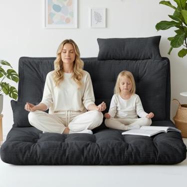 Imagem de Cuteripe Sofá-cama conversível, 137 x 239 cm de espessura tufado dobrável com 2 travesseiros piso dobrável sofá sofá sofá colchão para pequenos espaços, sala de estar, quarto e adultos, cinza