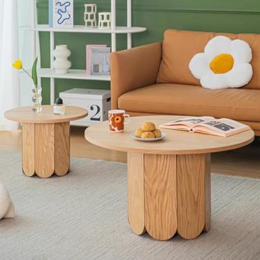 Imagem de Mesa de centro moderna, mesa de centro de madeira, mesa lateral para sala de estar, mesa de centro redonda, mesa central simples moderna, para sala de estar, quarto, escritório, varanda (estilo