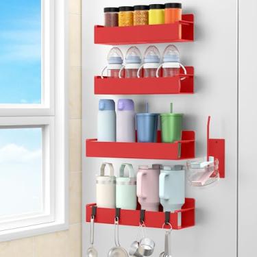 Imagem de HuggieGems Suporte magnético para garrafa de água para geladeira, organizador de copo para Stanley e copo para cozinha, pacote com 4, vermelho