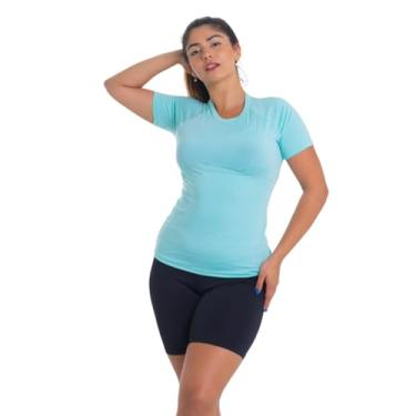 Imagem de Conjunto Feminino Camiseta Curta e Bermuda Térmica Segunda Pele Trygg Proteção UV50 Fitness Academia (P, Verde Claro - Preto)