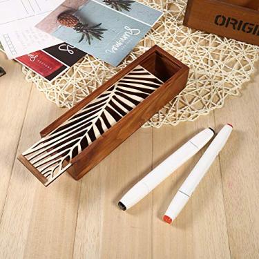 Imagem de GLOGLOW Lancheira/caixa Organizador de Armazenamento Vintage, Marrom, 7,7 X 2,2 X 1,6 Polegadas, para Uso Escolar e de Escritório Estojo de Madeira, Nan (Tipo de folha)