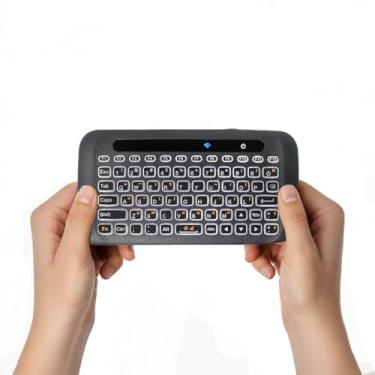 Imagem de Mini teclado sem fio com touchpad 2,4 GHz, painel de toque de rotação automática, aprendizado remoto, teclas retroiluminadas recarregáveis e luz de respiração de 7 cores para Android TV Box, PC, Mac
