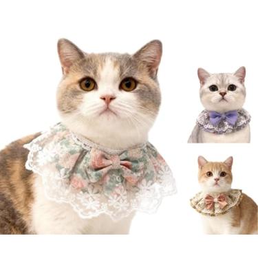 Imagem de Coleira de renda para gatos pequenos, babador de cachorro, filhote de cachorro, gatinho, coller, laço, bandana, 3 peças