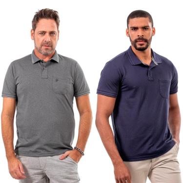 Imagem de Kit 2 Camisas Polo John Pull Masculina Bolso Algodão Casual-Masculino