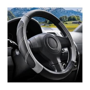 Imagem de Sandfren Capa de volante de carro, protetor de volante de couro respirável de 36,8 a 38 cm com forro antiderrapante, acessórios decorativos esportivos e elegantes, universal para van caminhão RV