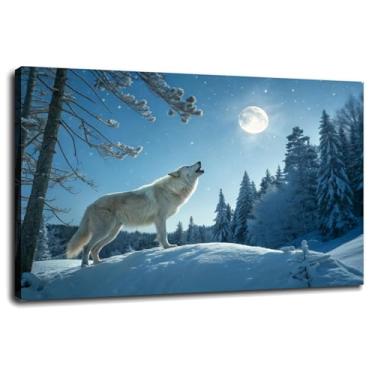Imagem de Pôster de neve lua cheia impressões em tela pele animais arte de parede para casa 1 painéis decorações com moldura 30,5 x 20,3 cm