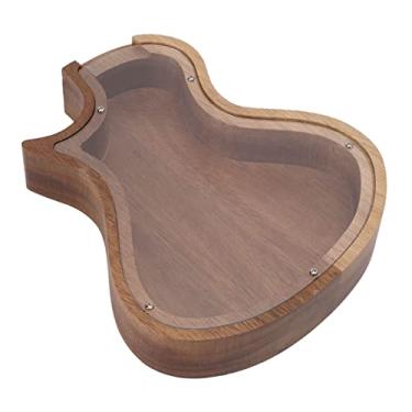 Imagem de KIMISS Cofrinho Em Forma de Guitarra-pote de Poupança de Dinheiro de Madeira Transparente para Mesa do Quarto, Banco de Moedas de Grande Capacidade para Adultos