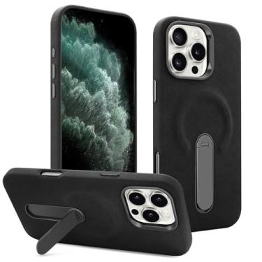 Imagem de Capa com suporte para iPhone 16/16 plus/16 pro/16 pro max, capa de carregamento sem fio de couro de pele caída, capa magnética antiarranhões