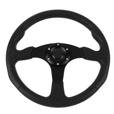 Imagem de aqxreight Volante de Corrida Universal de 14 Polegadas - Punho de Couro PU Com Estrutura de Alumínio - Adaptador de 6 Cubos Adequado para Carros e Veículos Esportivos - Design Esportivo Preto para