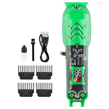 Imagem de Aparador de Cabelo Elétrico Recarregável USB, Display Digital LED, Verde, com 4 Pentes Guia (1.5mm, 2mm, 3mm, 3.5mm)
