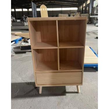 Imagem de YOSHOOT Estante de 4 cubos com 1 gaveta – Estante de madeira maciça de 55 cm com pernas, estantes abertas para quarto, sala de estar, escritório em casa, natureza