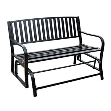 Imagem de U5GAAALPPQ9 Banco de jardim preto para área externa, cadeira de balanço de ferro forjado, cadeira de balanço para 2 pessoas, banco de varanda, jardim, mobiliário de lazer, banco de jardim