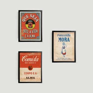 Imagem de Kit 3 Quadros Cozinha Vintage 45X34 Com Vidro Moldura Preta