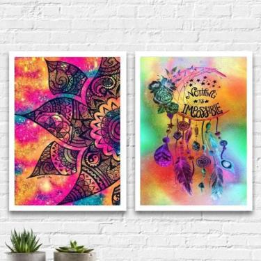 Imagem de Kit 2 Quadros Mandala Nothing Is Impossible 45X34Cm - Branca