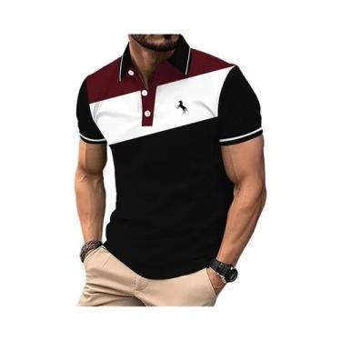Imagem de Camisa Polo Masculina Casual De Verão Com Estampa Digital 3D, Botões C