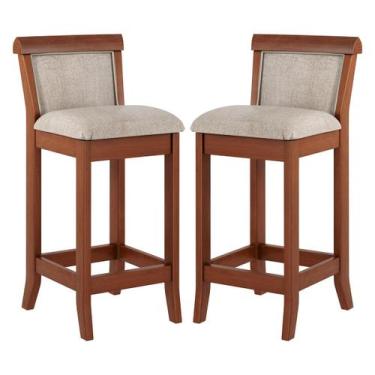 Imagem de Kit 2 Banquetas Média em Madeira Mônaco Estofada Linho Bege M58 RMI - 