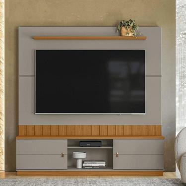 Imagem de Home Florianópolis 1,75m Tvs 70 Polegas Painel Ripado Nichos E Porta Correr - Grigio Fosco Amendoa