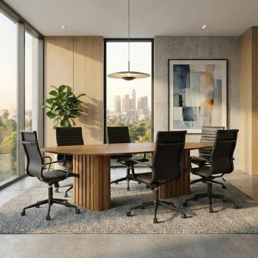 Imagem de Conjunto Mesa de Reunião com Tampo Orgãnico e 6 Cadeiras Sevilha Espresso Móveis Freijo / Preto