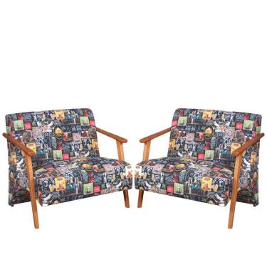 Imagem de Kit 2 Poltronas Namoradeira Venus Braço Madeira Maciça Estampada Unidecor Retro Bar 107