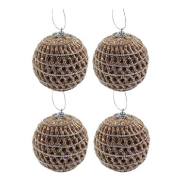 Imagem de Kit 4 Bolas Natal Decorativa Luxo Glitter Dourado Prata 8cm Material Em Isopor