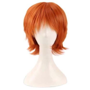Imagem de Peruca Cosplay Laranja Curta de 15 cm Sintética Resistente ao Calor - 