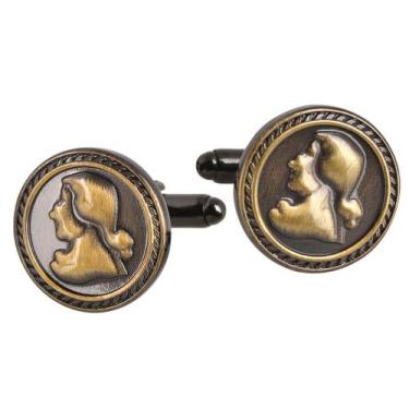 Imagem de Abotoaduras redondas vintage para homens com retrato de bronze antigo 