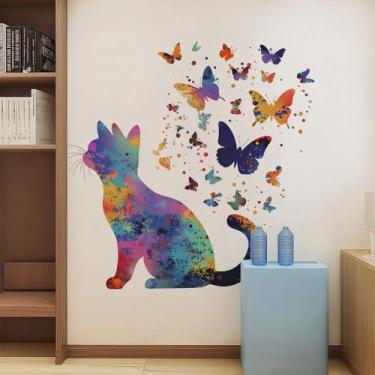 Imagem de Adesivos de parede coloridos para gatos e borboletas em PVC 30x60cm - 