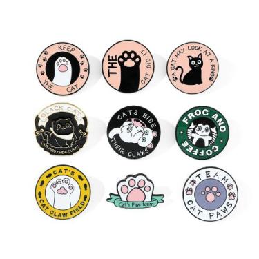 Imagem de Conjunto de broches Cartoon Cat, blusa redonda de liga leve P para cri