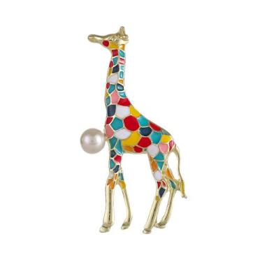 Imagem de Alfinetes de broche Colorido Girafa Retrô Animal Insígnia de Lapela - 