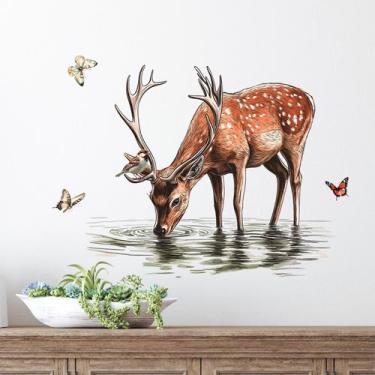 Imagem de Adesivos de parede Cartoon Deer with Butterfly Forest Animal - yiweisa