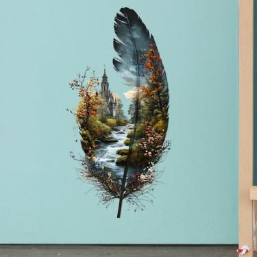 Imagem de Adesivos de parede em forma de pena de paisagem cênica em PVC 29,5 x 2