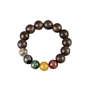 Imagem de Pulseira natural Kyara Agarwood com contas de ágata Five-Luck - Yiweis