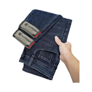 Imagem de Calça Jeans Unissex Slim Fit Stretch Rasgada Reta Casual Moda Outono V