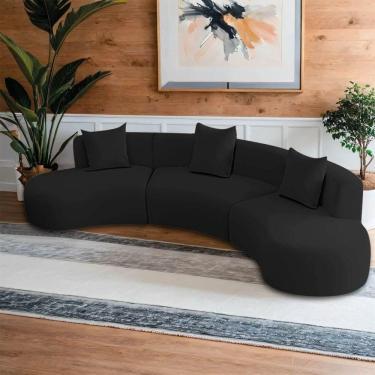 Imagem de Kit Sofá Modular 4 Lugares 360cm Moderno Curvo Orgânico Duna Bouclé Preto