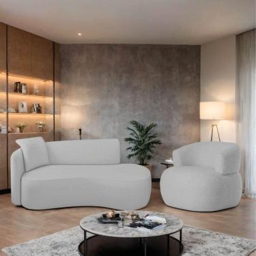 Imagem de Kit Divã Recamier 150cm E Poltrona Luxo Suíça Lado Direito Linho Cinza Claro