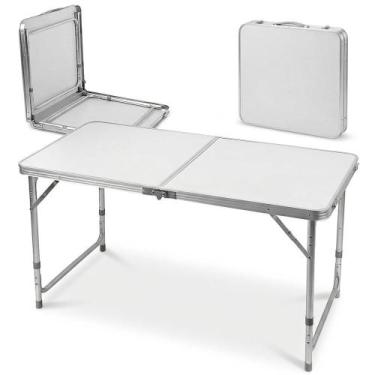 Imagem de Mesa Dobrável Vira Maleta Camping 120cm x 60cm Branca 3 Níveis de Altu
