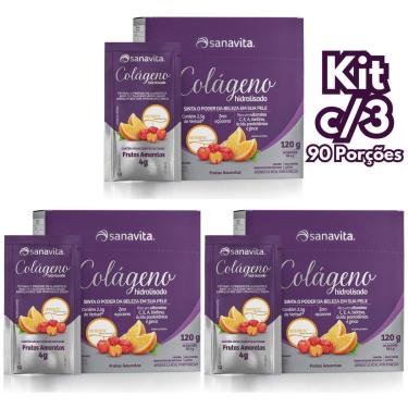 Imagem de Colágeno Hidrolisado Verisol Sanavita Kit 3x 90 Sachês Pele, Cabelos e Unhas-Unissex