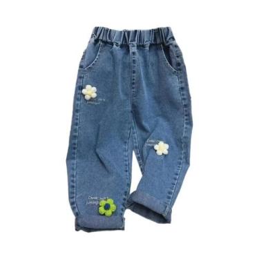 Imagem de Calças Harem De Perna Larga Para Crianças, Jeans Bordados Com Flores P