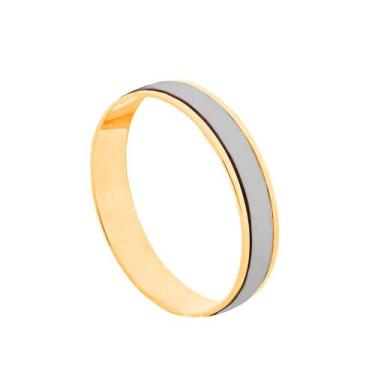 Imagem de Aliança de Casamento Ouro 10k com Filete em Ouro Branco 4 mm - OSI, Ou