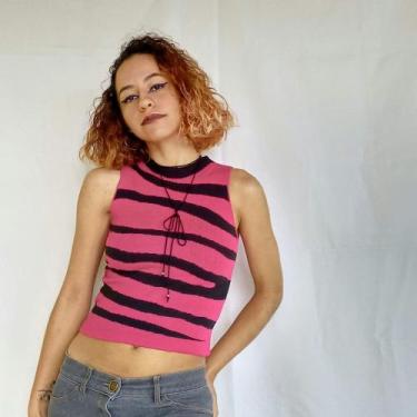 Imagem de cropped modal tricot zebra regata gola alta pink - Lunatog