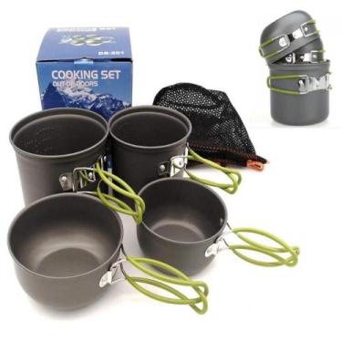 Imagem de Panelas Camping Aluminio Kit Cozinha Acampamento Outdoor Completo 4 Pe