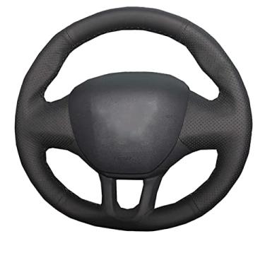 Imagem de JEZOE Capa de volante costurada à mão de couro, para Peugeot 2008 2013-2019 Peugeot 208 2011-2019 Acessórios interiores do carro