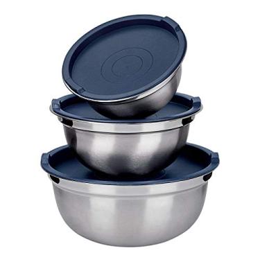 Imagem de Conjunto German Bowl Inox Com Tampa Pratica 3 peças. Azul, Euro Home
