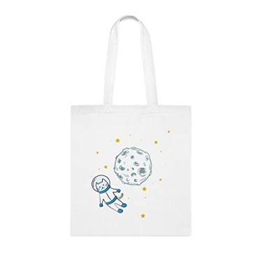 Imagem de Gato vestindo uma sacola de astronauta, presente divertido, bolsa de ombro, bolsas reutilizáveis, cesta de Natal de aniversário, ideia de presente, Branco