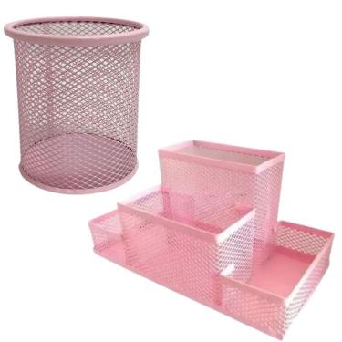 Imagem de Kit Organizador Porta Treco Colorido Mesa Lixeira Escritório