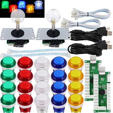 Imagem de SJ@JX Controle de jogo Arcade 2 Player Kit DIY Botões LED MX Microswitch 8 Way Joystick USB Codificador Cabo para PC MAME Raspberry Pi Color Mix