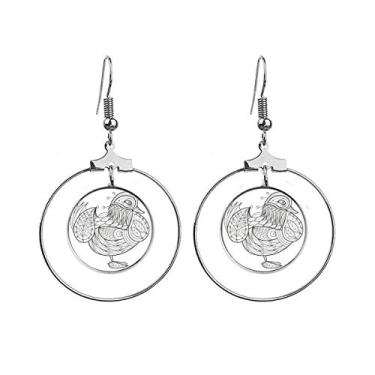 Imagem de Pintura de pássaro Flying Line Art Deco, brincos modernos pendurados argola joia círculo gota