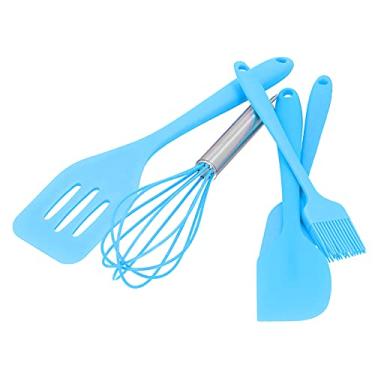 Imagem de Escova de óleo, batedor de ovos, resistência a altas temperaturas, alta elasticidade, conjunto de 5 peças para utensílios de cozinha de silicone para utensílios de cozinha faça-você-mesmo para colheres de pá de cozinha (conjunto azul de 5 peças)