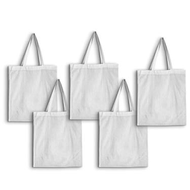 Imagem de 5 Ecobags Lisa 100% Algodão Cru Bolsa de Praia Sacola Tecido Grande Eco Bag Algodao 30x40 Ecológico REC Store